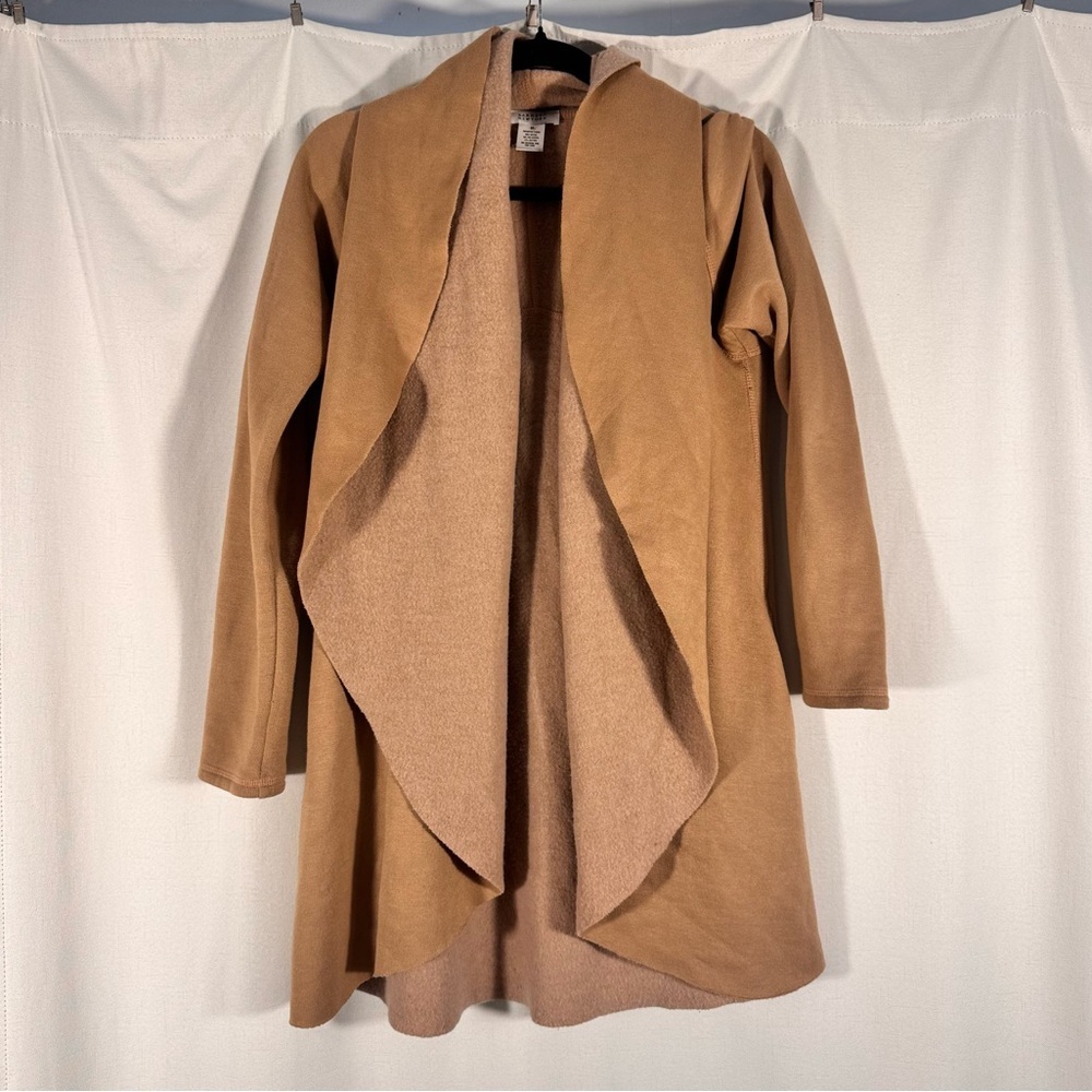 Barneys New York Camel Open Front Draped Cardigan Coat